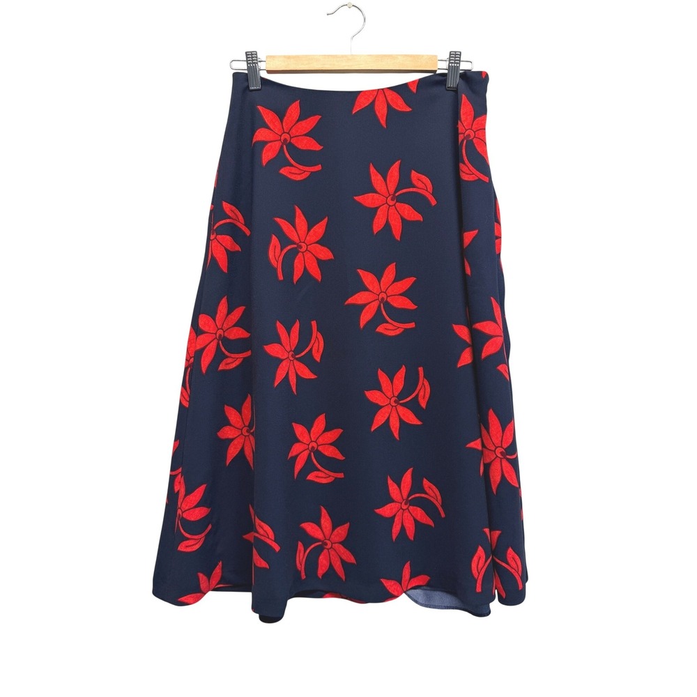 Banana Republic Skirt‎ Floral Print Midi 4 Navy Blue Women READ